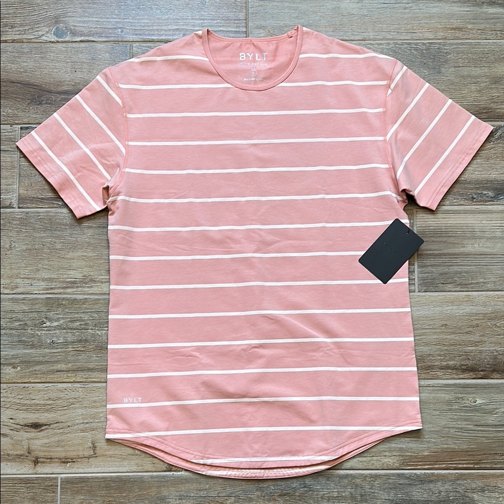 BYLT Basics Pink White Striped Short Sleeve Tee